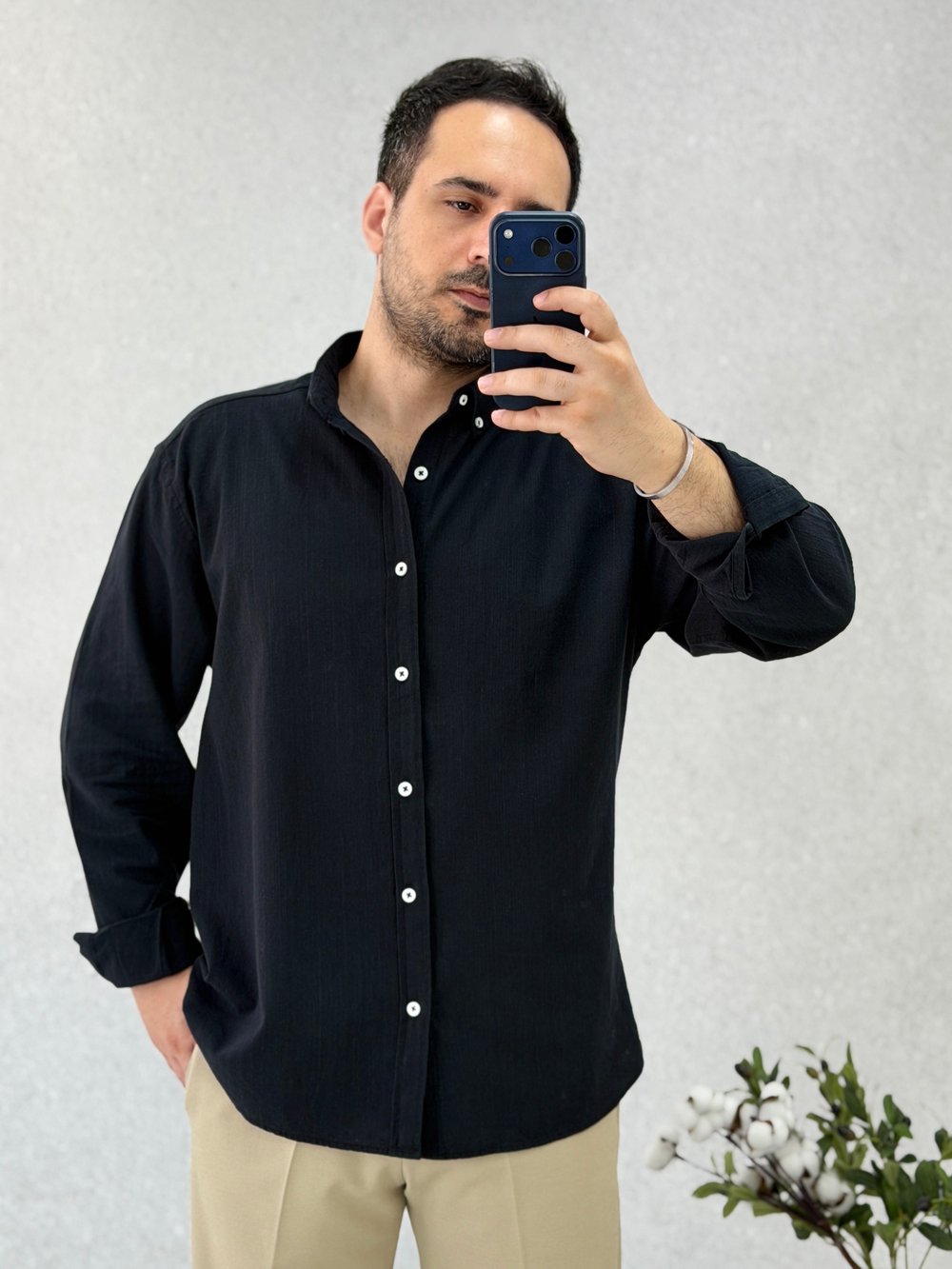 Siyah Oversize Pamuk Gömlek G0052