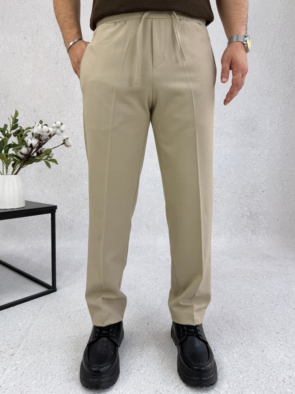 Taş Rengi Lastik Bel Regular Pantolon P0038