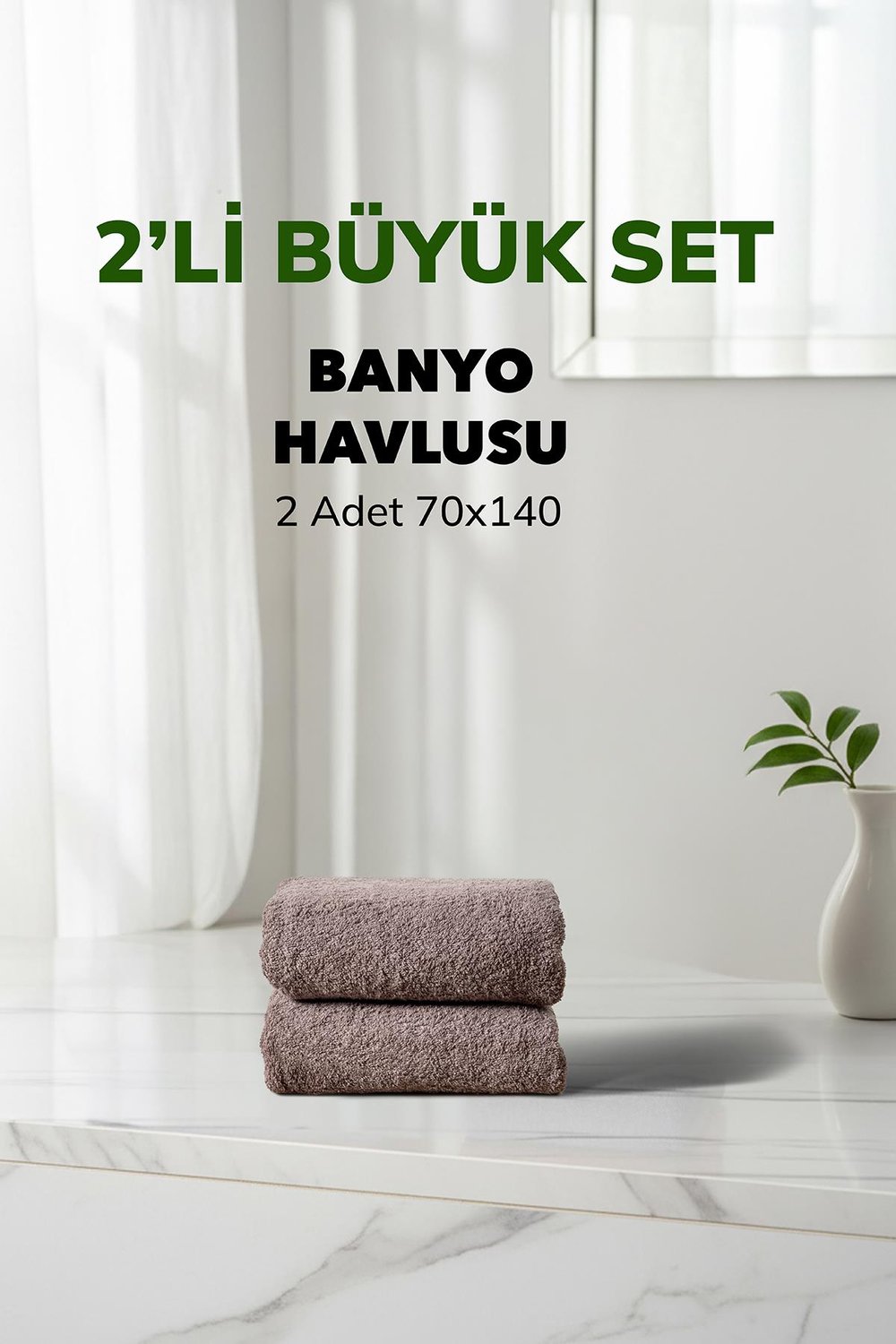 2 li Çizgili Gri Renk Yumuşak Pamuk Banyo Havlu Seti 70x140 cm