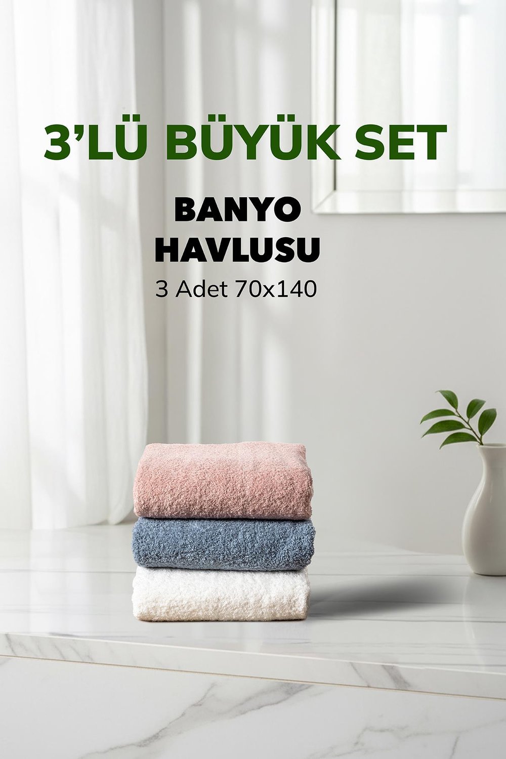 3 lü Kareli Havlu Takımı Bej Beyaz Mavi Pudra Yumuşak Pamuk Banyo Havlu Seti 70x140 cm