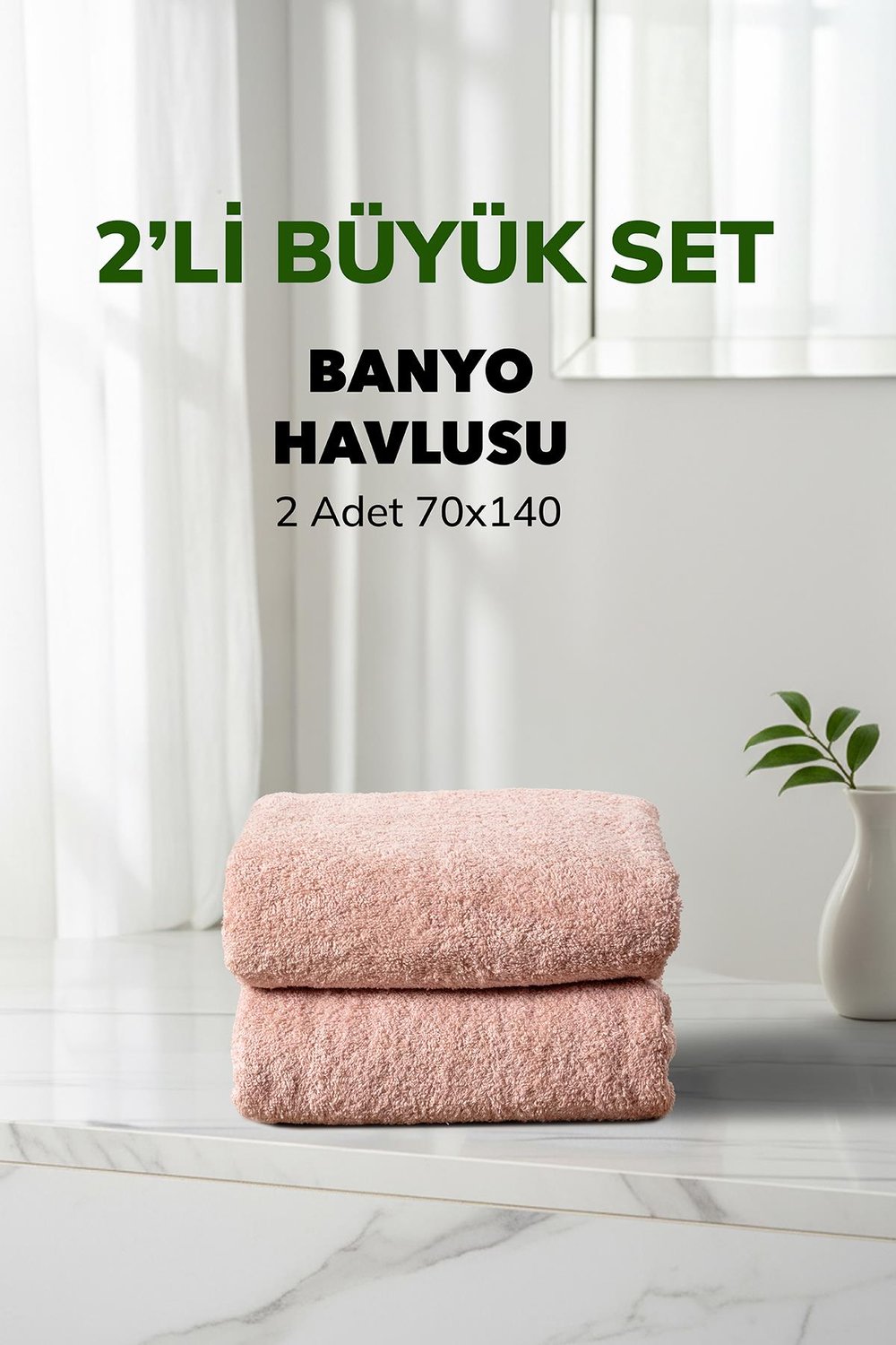 4 lü Kareli Pudra Renk Yumuşak Pamuk Banyo Havlu Seti 70x140 cm