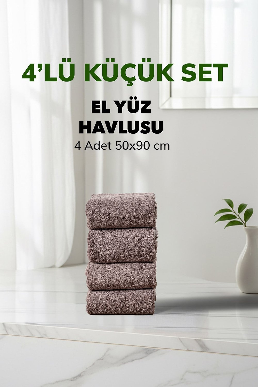 4 lü Çizgili Gri Renk Yumuşak Pamuk El Yüz Havlu Seti 50x90 cm