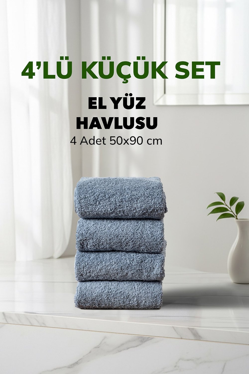 4 lü Çizgili Mavi Renk Yumuşak Pamuk El Yüz Havlusu Seti 50x90 cm