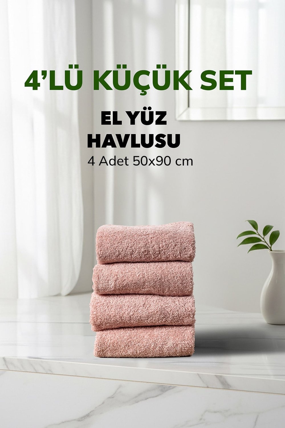4 lü Çizgili Pudra Renk Yumuşak Pamuk El Yüz Havlusu Seti 50x90 cm