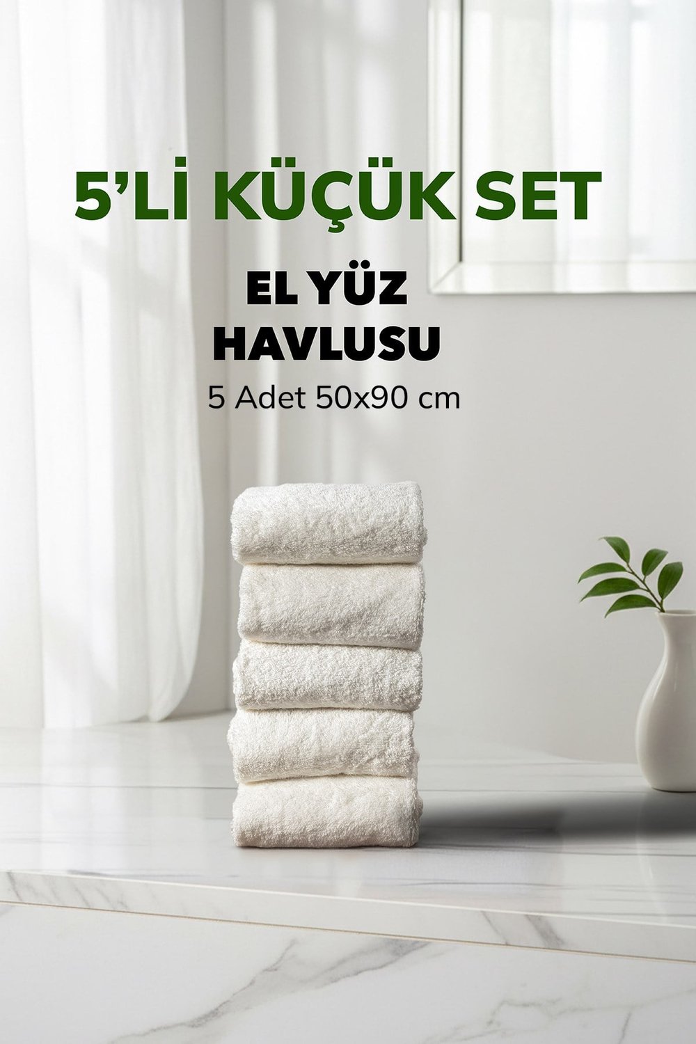5 li Kareli Beyaz Renk Yumuşak Pamuk El Yüz Havlusu Seti 50x90 cm