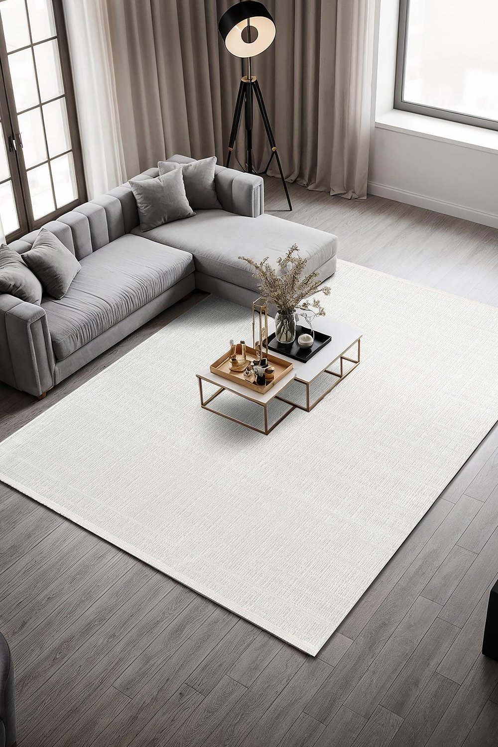 Arven CT020A Krem Beyaz Parlak Makinada Yıkanabilir Modern Salon Mutfak Koridor Halısı