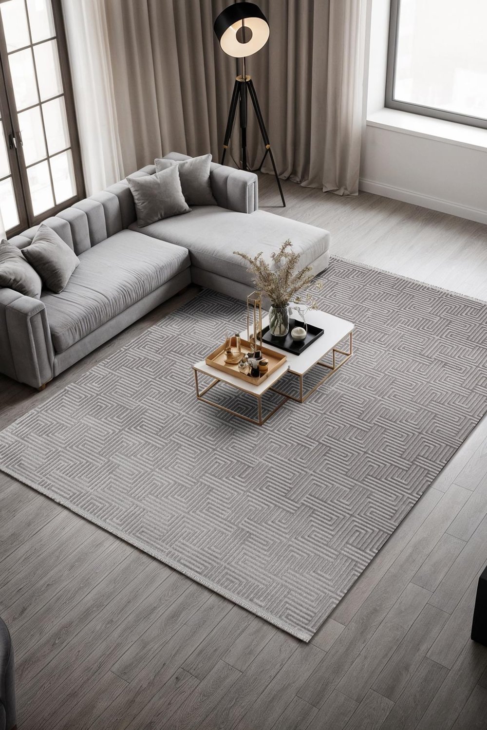 Clay CT005A Gri Halı Modern Desenli Triko Akrilik Pamuk Tabanlı Kaymaz Salon Oturma Odası Halısı
