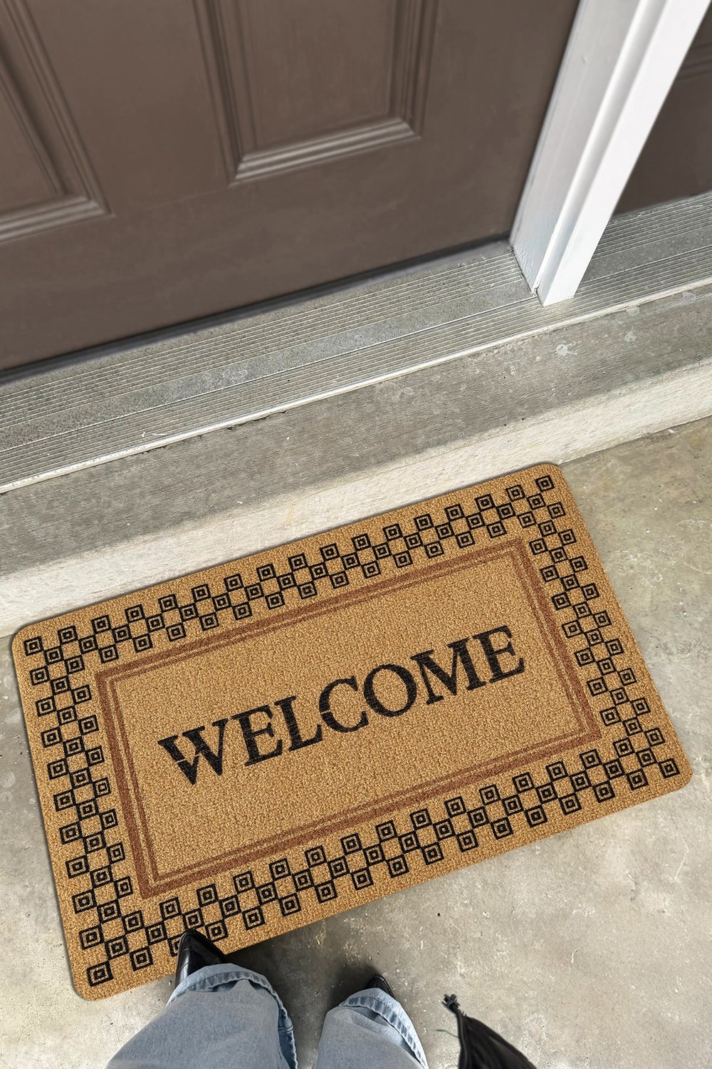 Coco Entry PS029A Damalı Çerçeve Welcome Desen Kalın Kaymaz Taban Paspas