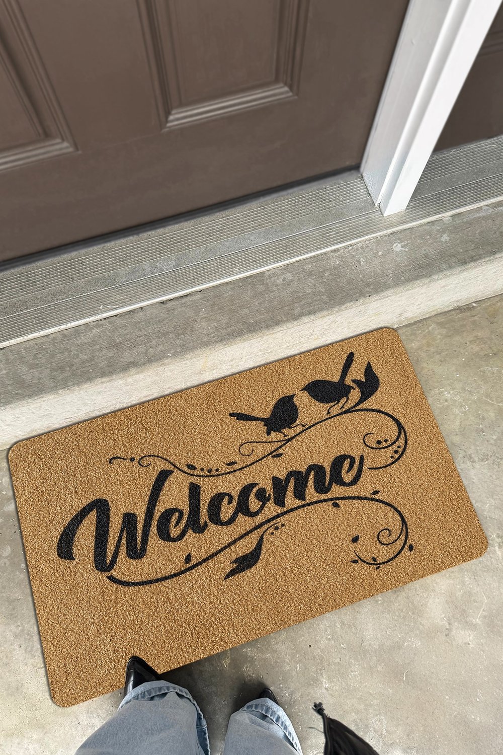 Coco Entry PS30A Welcome Kuş Desenli Kalın Kaymaz Taban Paspas