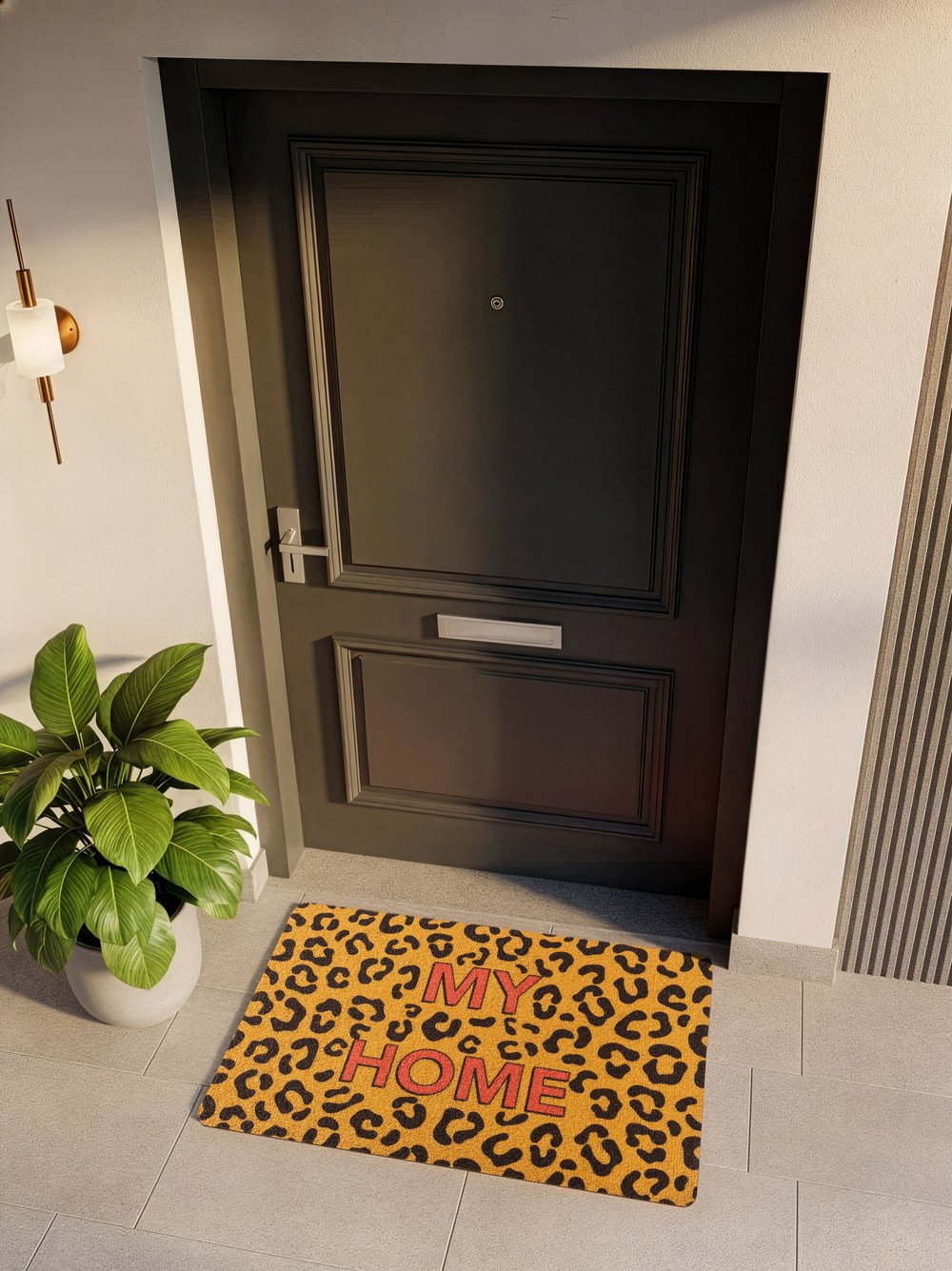 CocoJoy PJ010A Leopar My Home Desenli Kalın Kaymaz Taban Nem Alıcı Şık Tasarım Kapı Önü Paspası