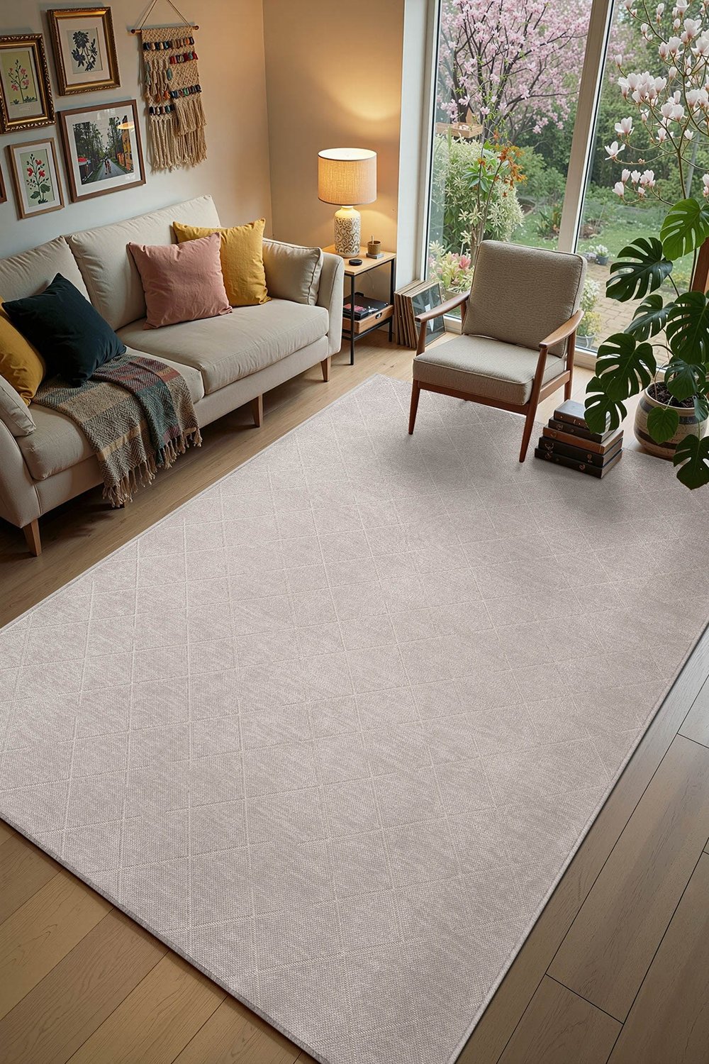 Malta MLT01G Gri Dekoratif Şönil Kilim Geometrik Desen Yıkanabilir Yumuşak Kaymaz Taban Halı Yolluk