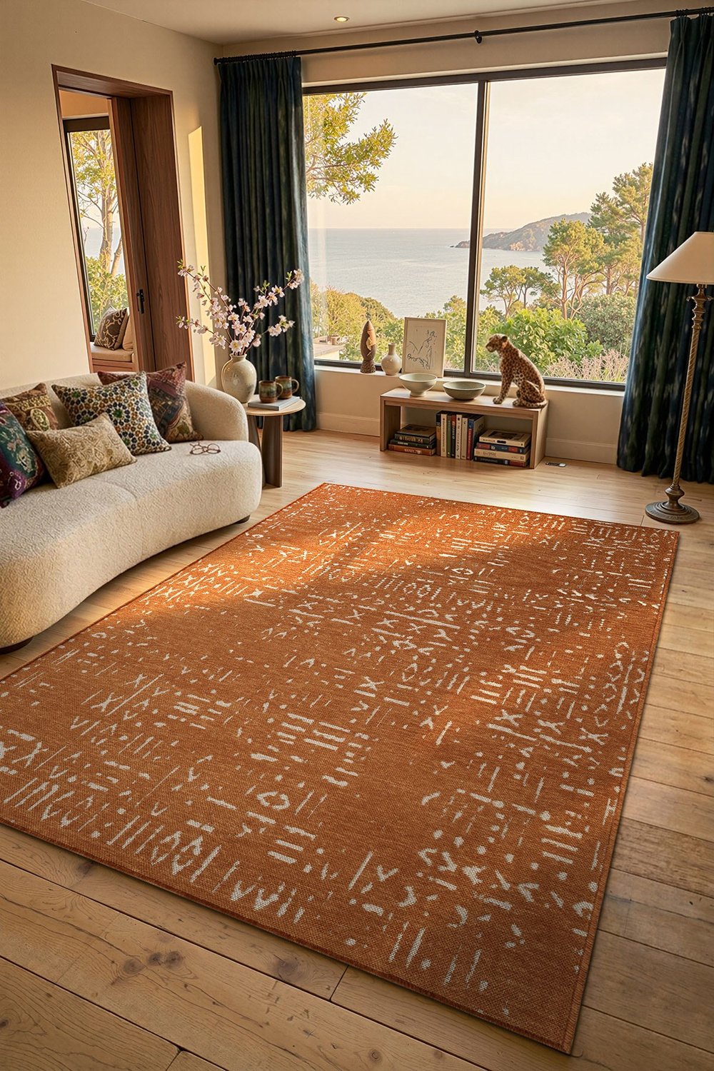 Mikasa MKS01T Turuncu Dekoratif Şönil Kilim İskandinav Desen Yıkanabilir Yumuşak Kaymaz Taban Halı