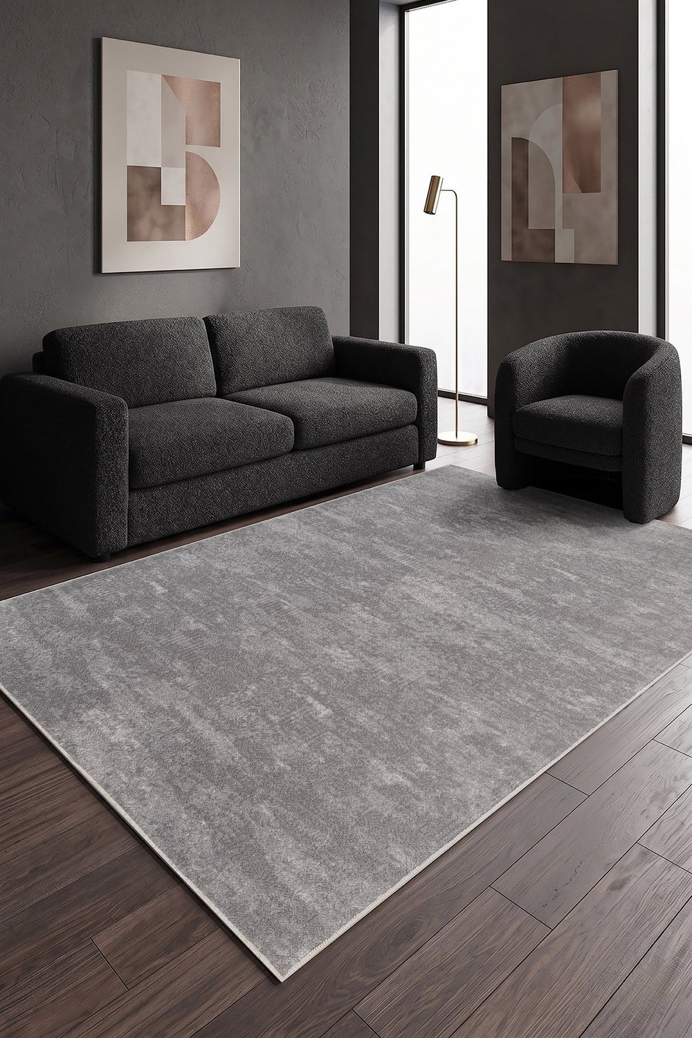 Nova Gri NVA01G Yıkanabilir Kaymaz Taban Yumuşak Dokulu Peluş Kesme Halı Mutfak Koridor Salon Halısı