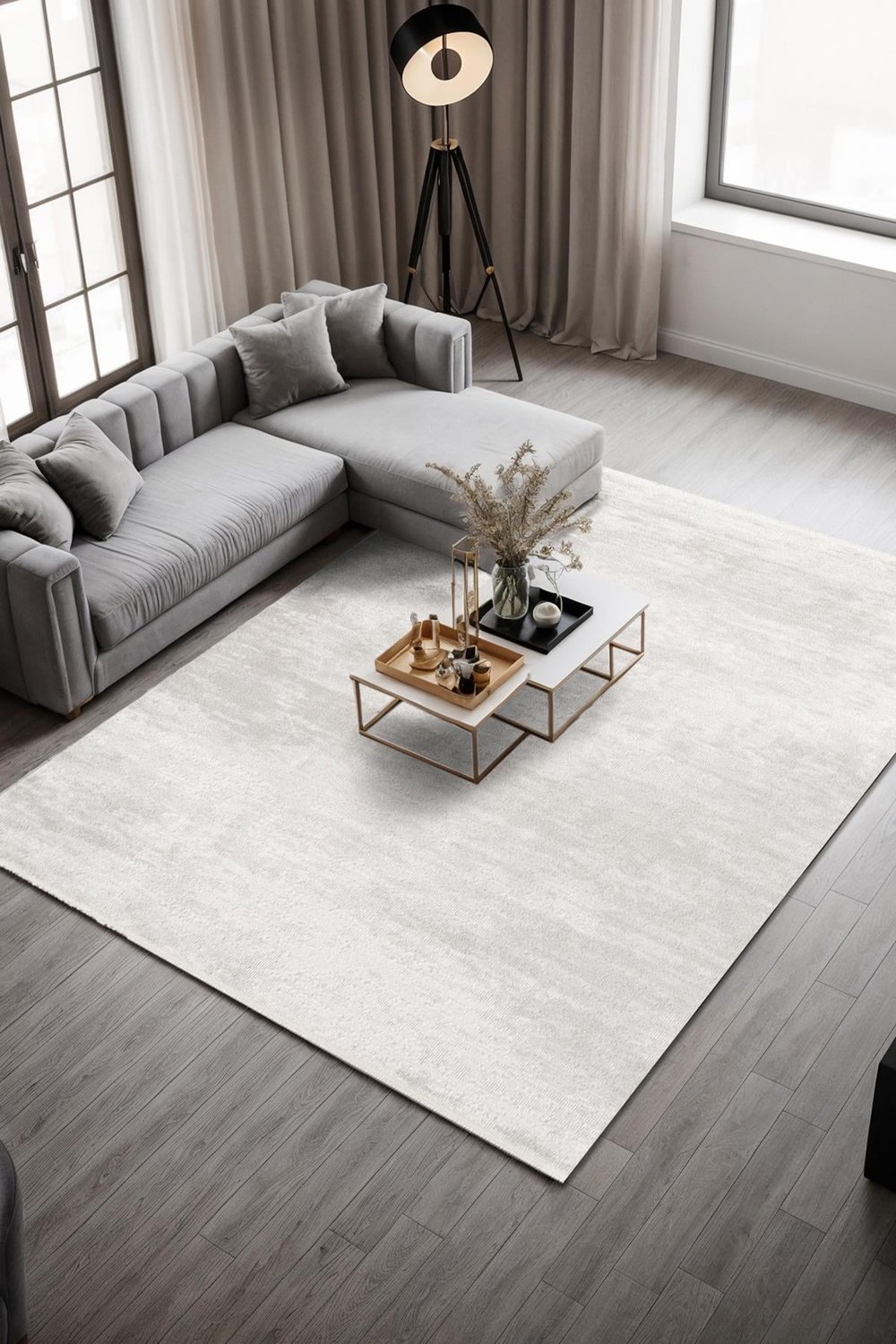 Noval CT013A Krem Halı Modern Desen Pamuk Taban Akrilik Tozuaz Salon Yatak Odası Koridor Halısı