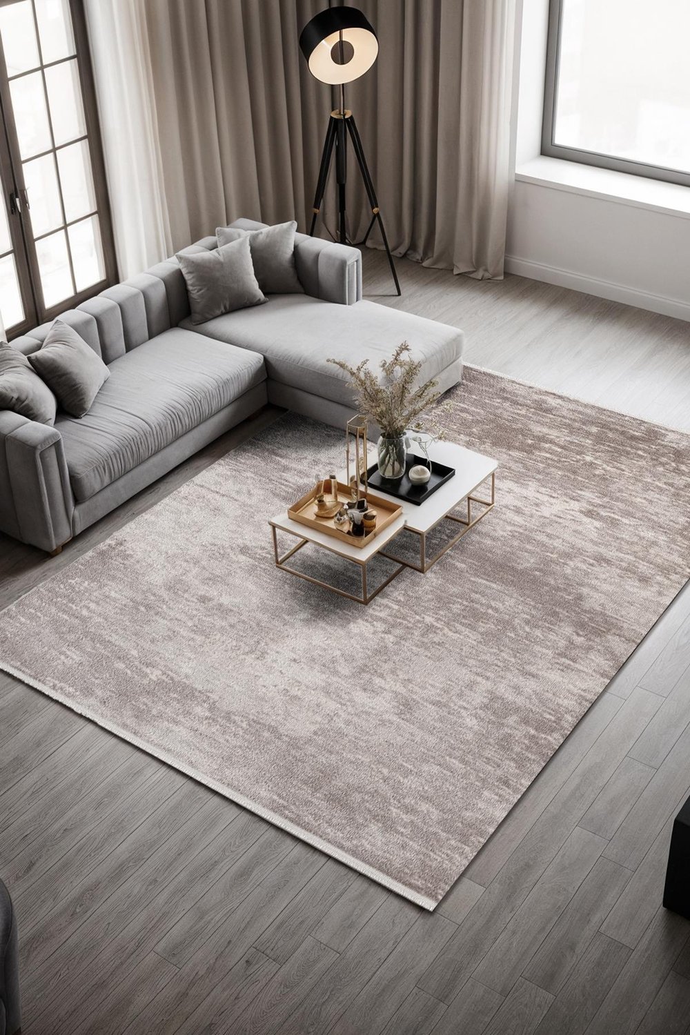 Noval CT015A Bej Halı Modern Desen Pamuk Taban Akrilik Tozuaz Salon Yatak Odası Mutfak Halısı