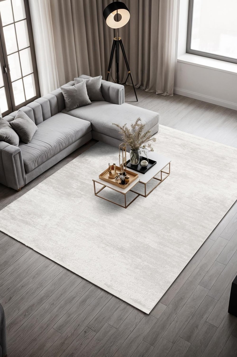 Palmi CT002A Bej Halı Kabartma Desenli Akrilik Halı Tozuaz Salon Halısı Yatak Odası Halısı Koridor