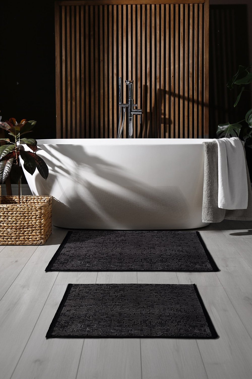 Rothi Pamuklu Kaymaz Taban Antrasit 2'li Banyo Paspas Seti 60x100 60x50