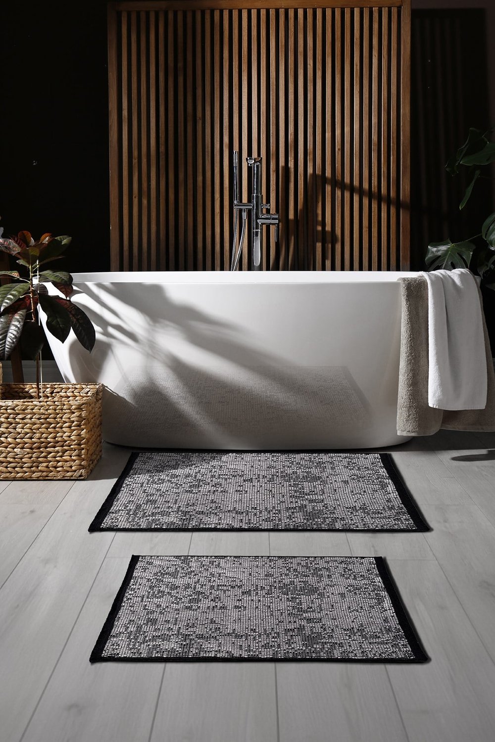 Rothi Pamuklu Kaymaz Taban Gri 2'li Banyo Paspas Seti 60x100 60x50