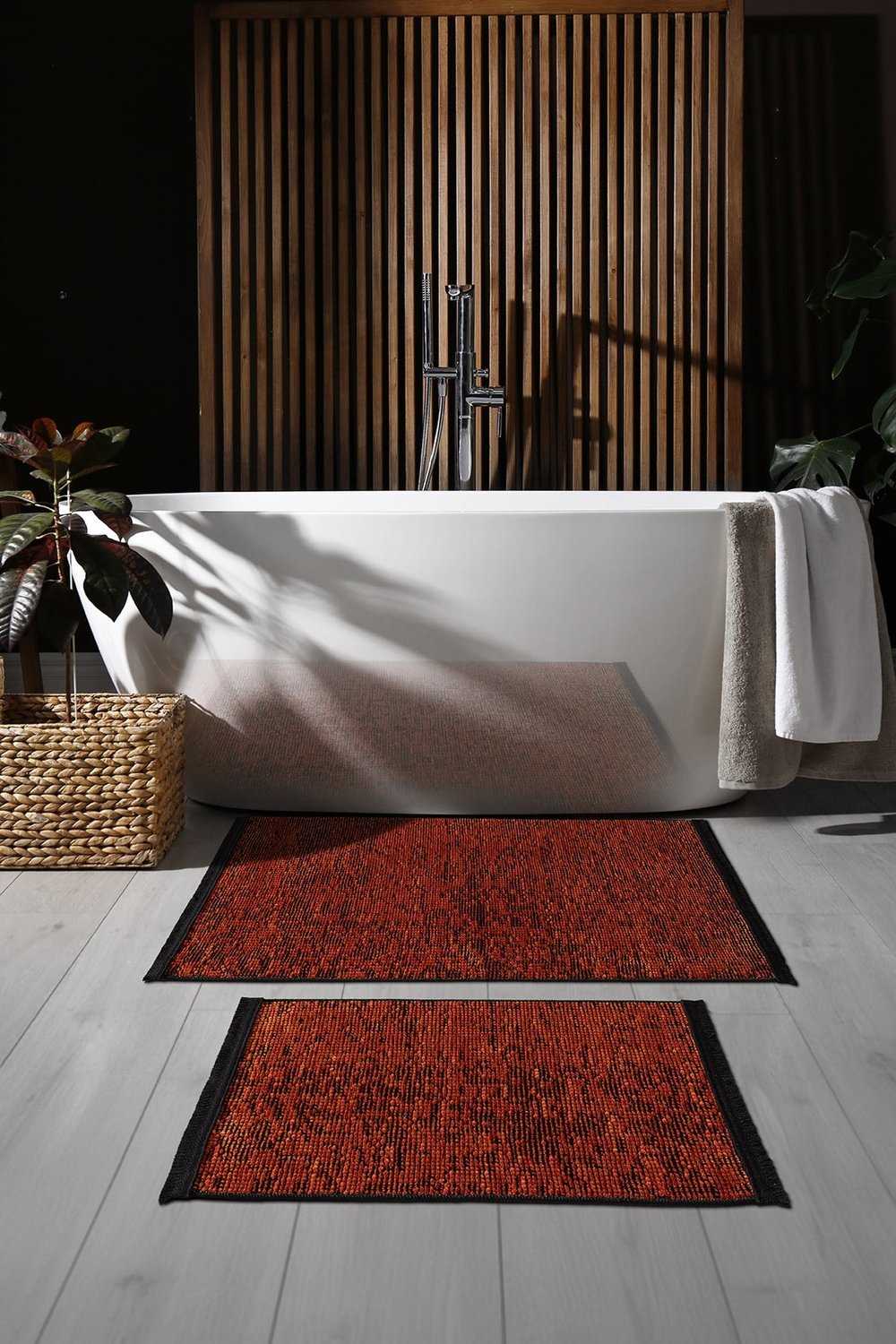 Rothi Pamuklu Kaymaz Taban Turuncu 2'li Banyo Paspas Seti 60x100 60x50