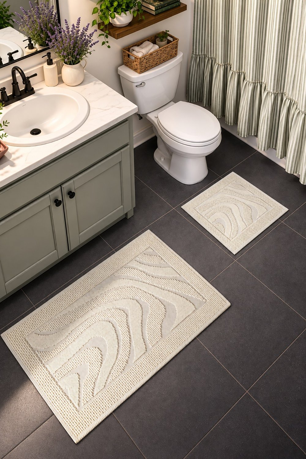 Sakura SK010A Doğal Pamuk 2'li Banyo Paspas Seti 60x100 60x50cm Kaymaz Taban Makinada Yıkanabilir
