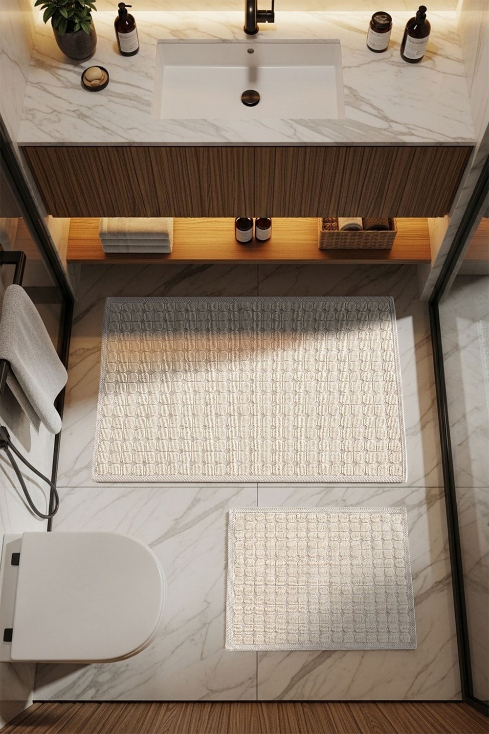Sakura Sk009a Doğal Pamuk 2'li Banyo Paspas Seti 60x100 60x50cm Kaymaz Taban Makinada Yıkanabilir