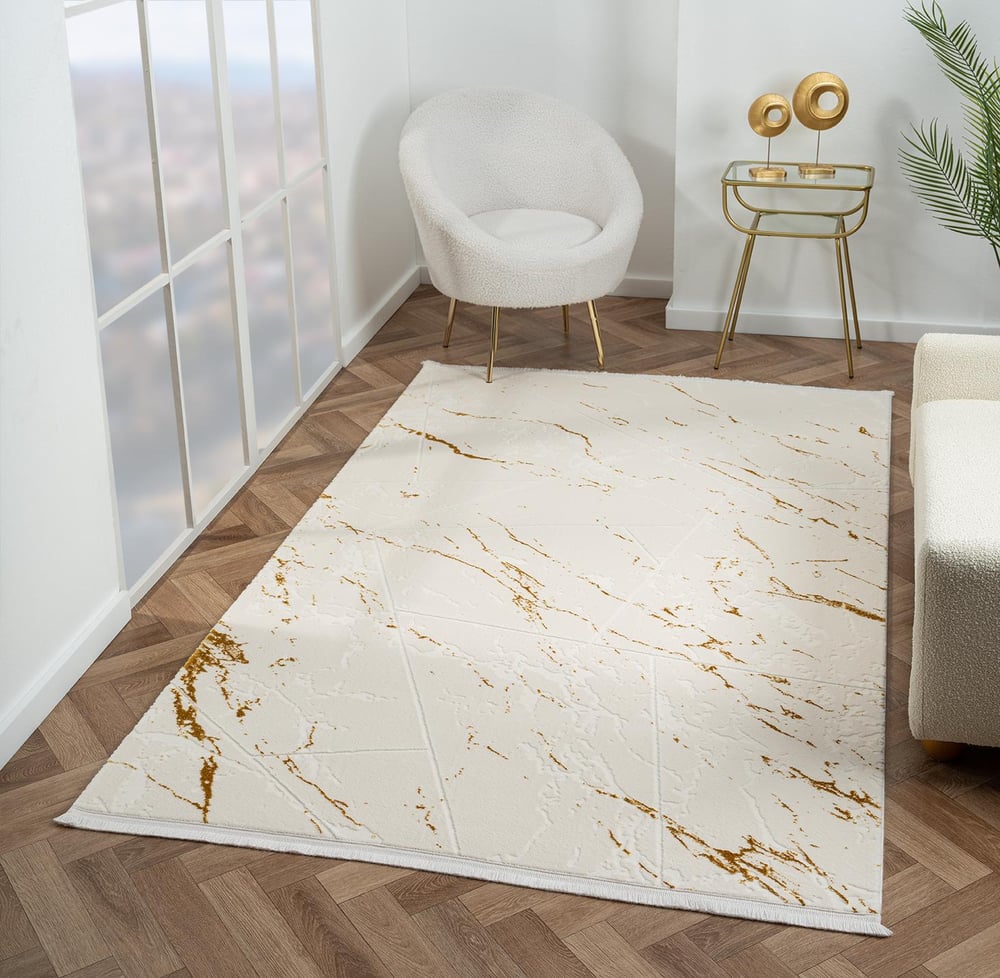 Scala SC009A Beyaz Halı Modern Desenli Tozu Az Akrilik Pamuk Taban