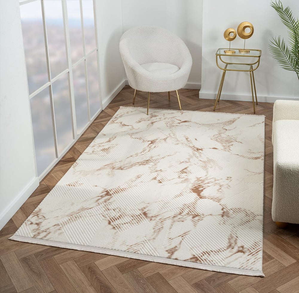 Scala SC011A Beyaz Halı Geometrik Desenli Tozu Az Akrilik Pamuk Taban