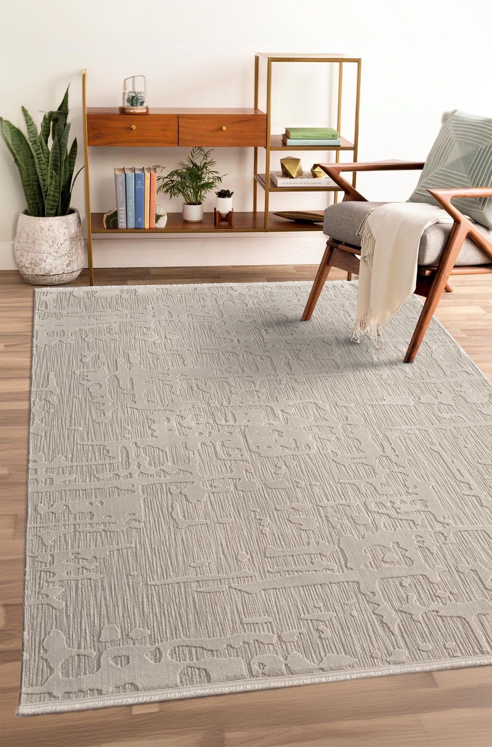 Tablo TL010A Gri Halı Geometrik Desen Antialerjik Pamuk Taban Yıkanabilir