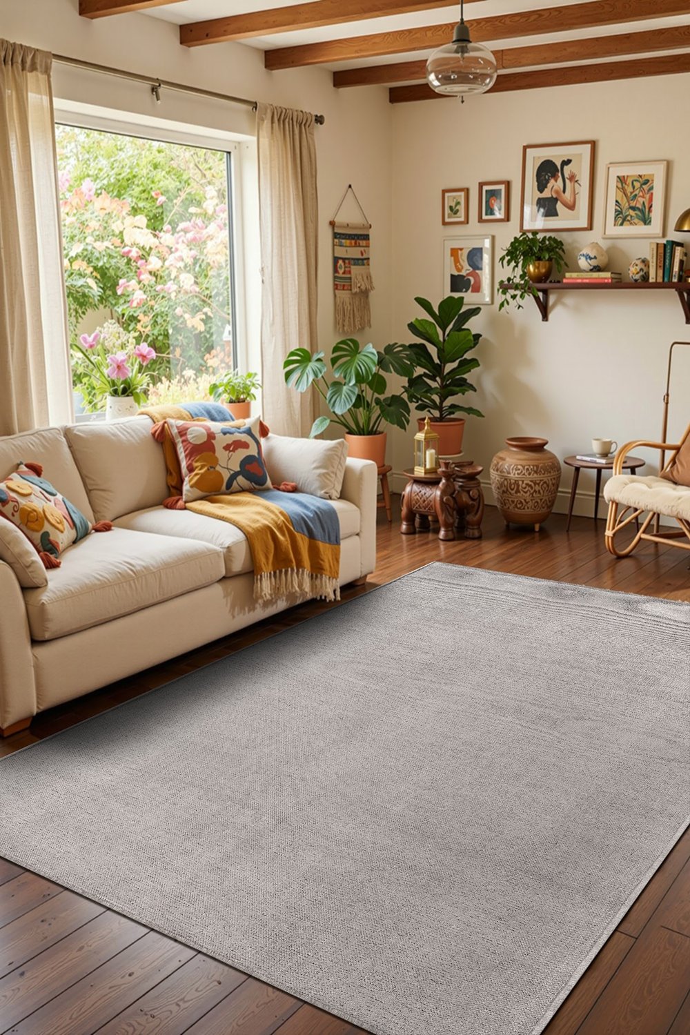 Valerıa VLR01G Gri Dekoratif Şönil Kilim Modern Desen Yıkanabilir Yumuşak Kaymaz Taban Halı Yolluk