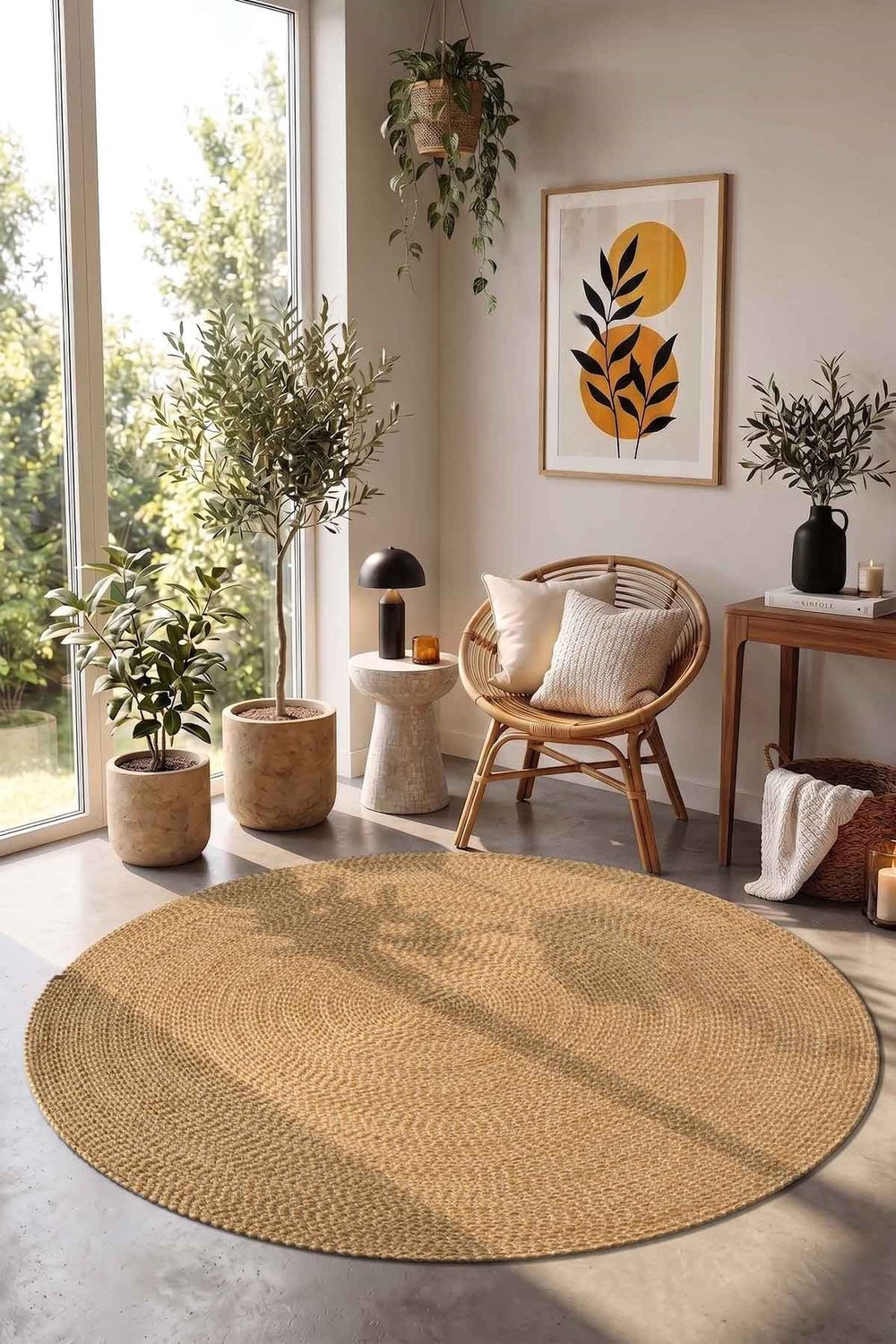 Vintora Vintage Desenli Yuvarlak Daire Dekoratif Örgü  Kilim