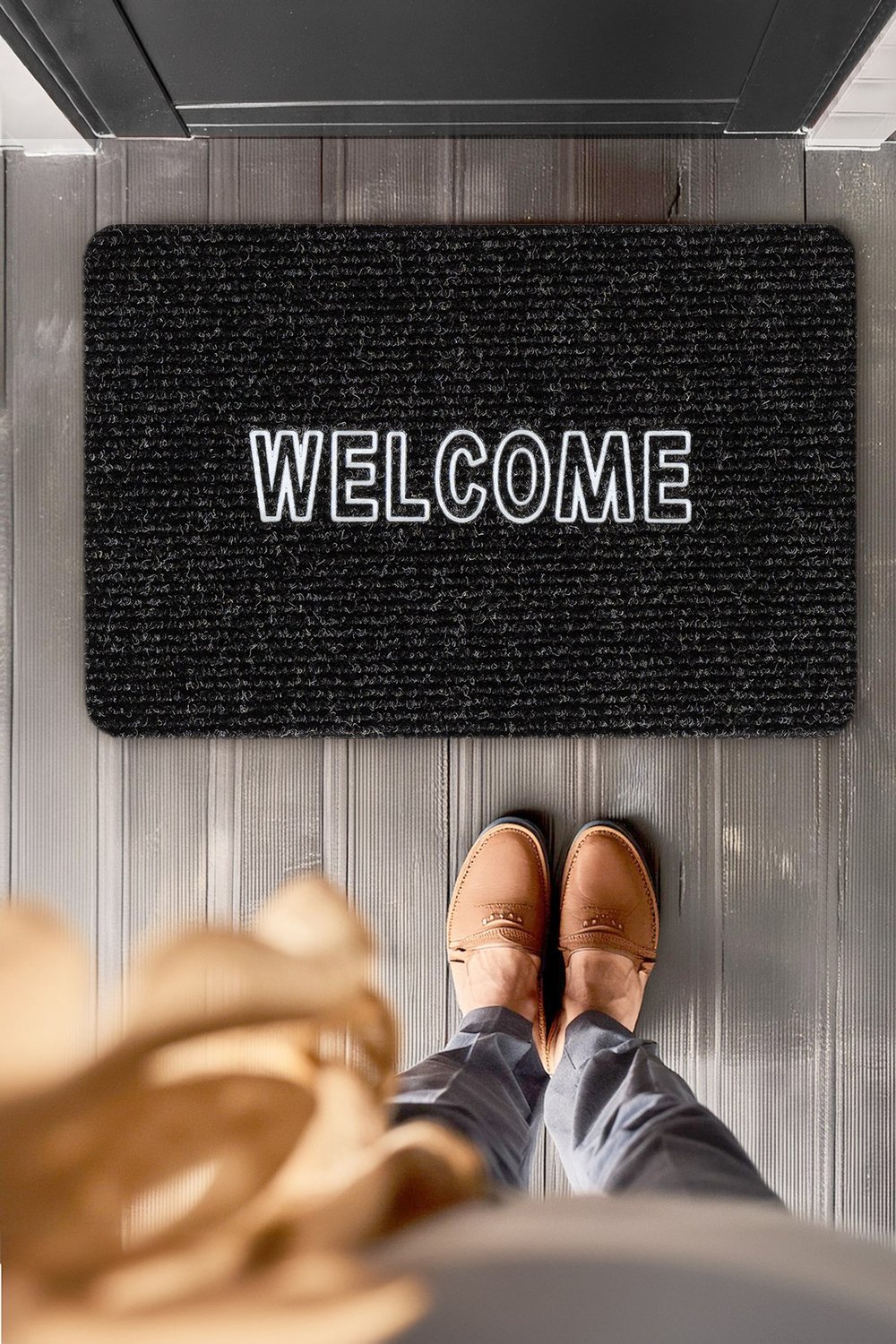 Welcome Deri Baskılı UV Dayanıklı Kapı Önü Paspası PS012A
