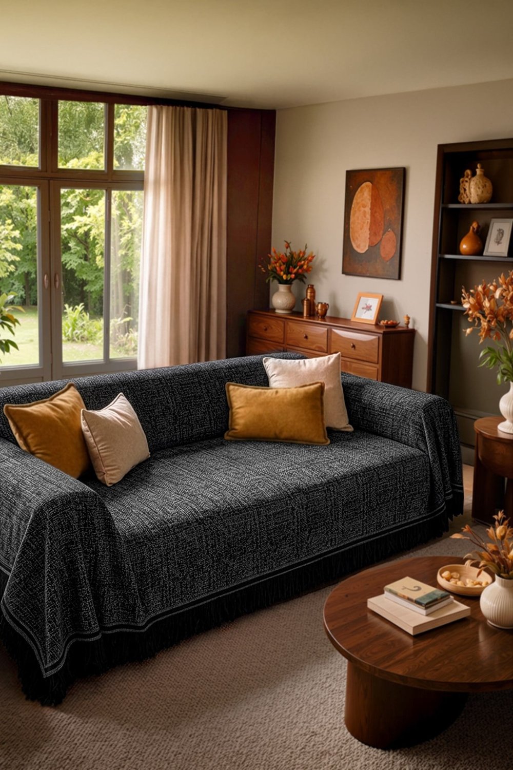 Çift Taraflı Pamuklu Kaymaz Koltuk Örtüsü 170X220cm - Antrasit Çok Amaçlı Örtü Pike Koltuk Şalı