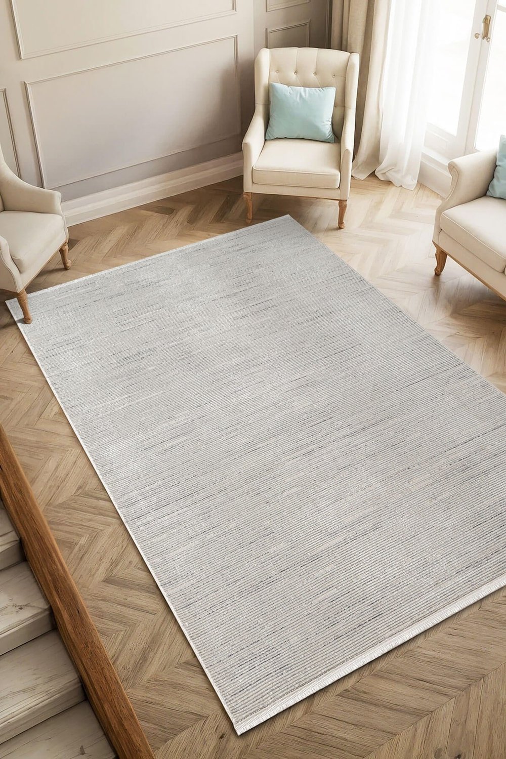 Loya LY009G Gri Halı Modern Desenli Pamuk Taban Salon Halısı Yatak Odası Koridor