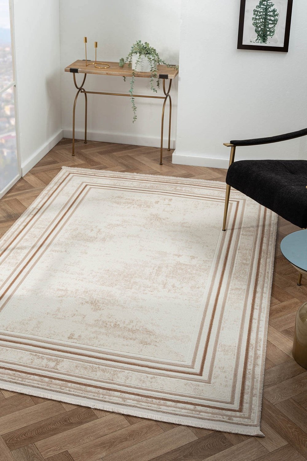 Scala SC002B Bej Halı Modern Desenli Tozu Az Akrilik Salon Halısı