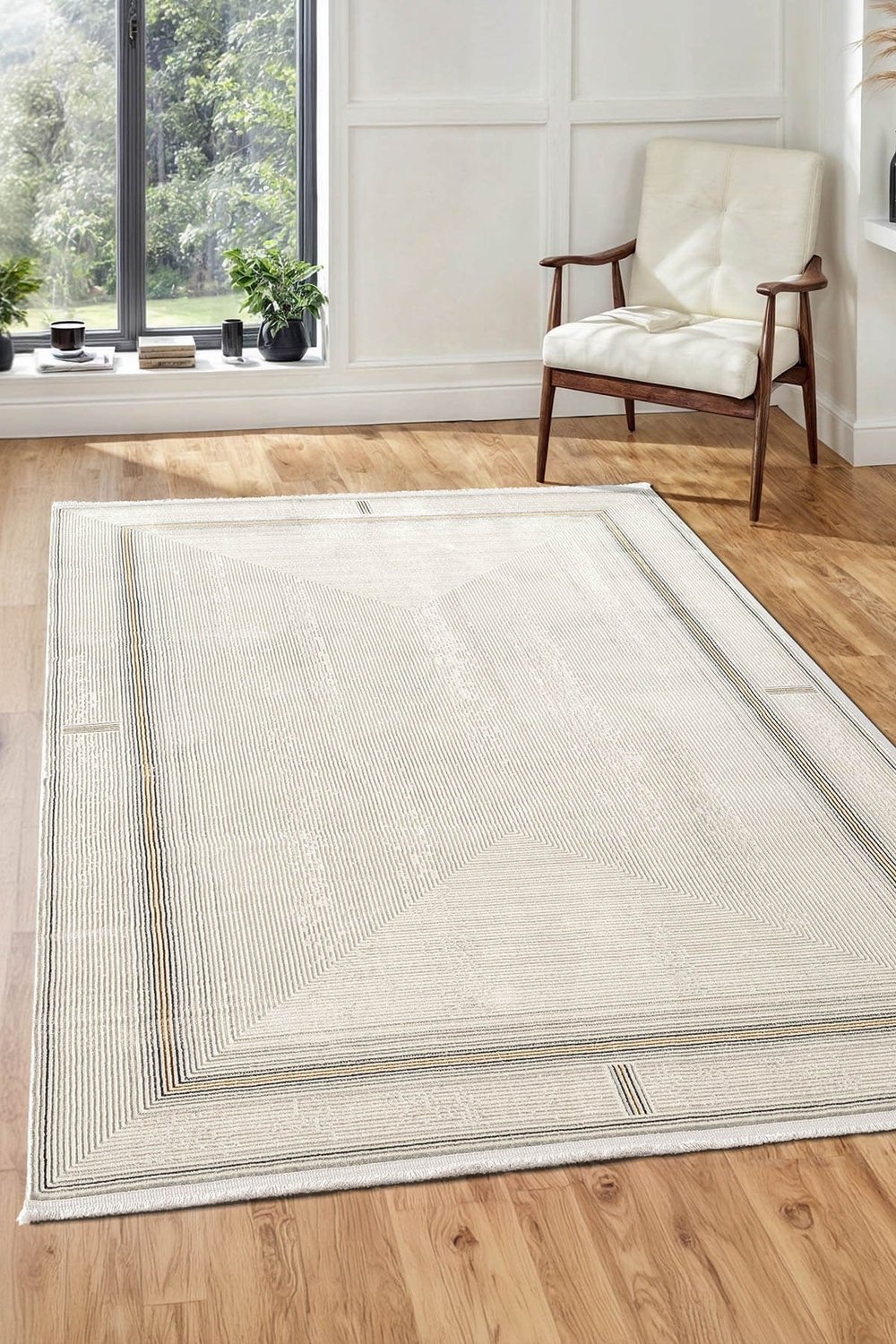 Sılva SL102A Krem Halı Modern Desen Pamuk Taban Salon Halısı Yatak Odası Mutfak Koridor