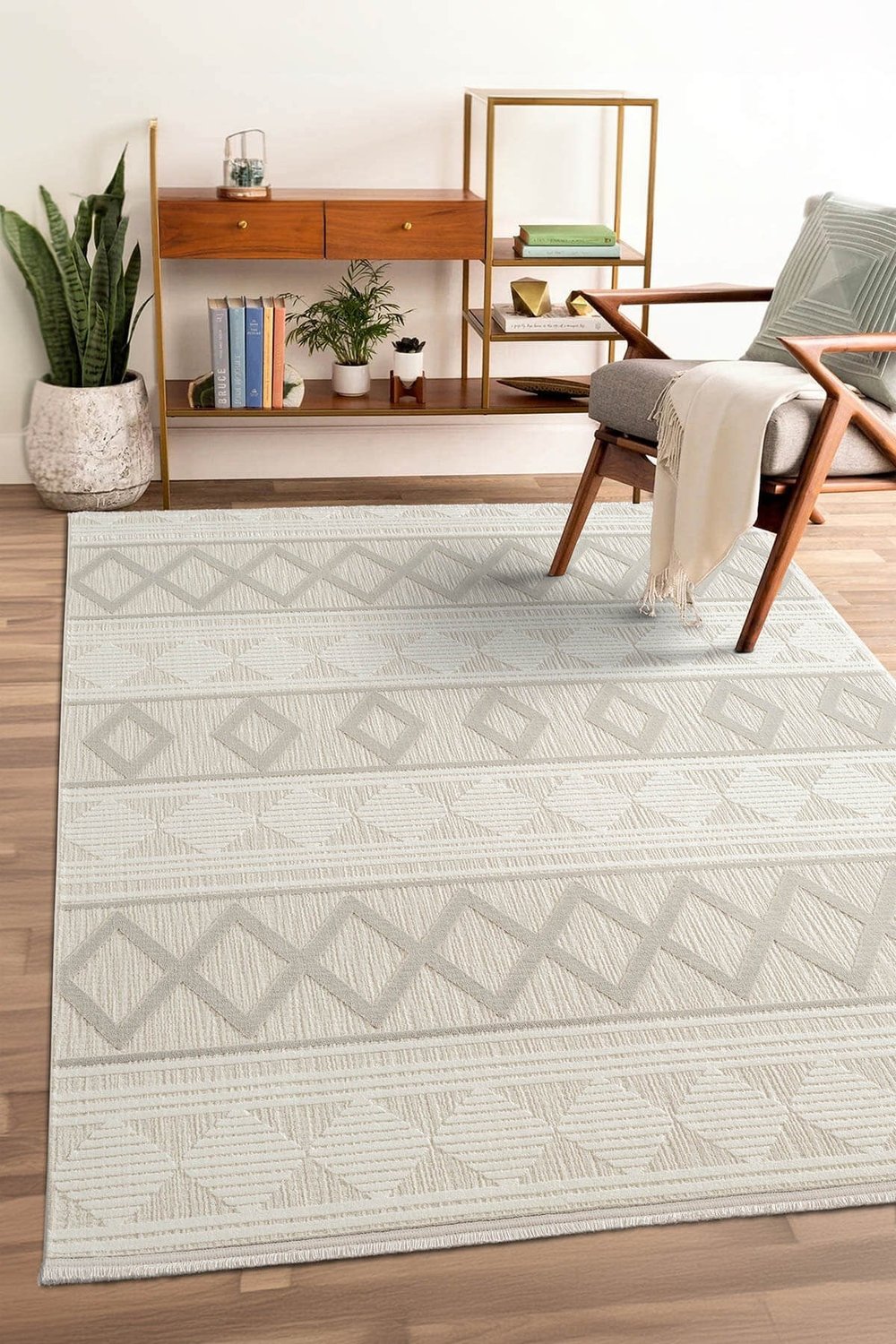 Tablo TL004A Krem Halı Modern Desen Pamuk Taban Yıkanabilir Salon Halısı Yatak Odası