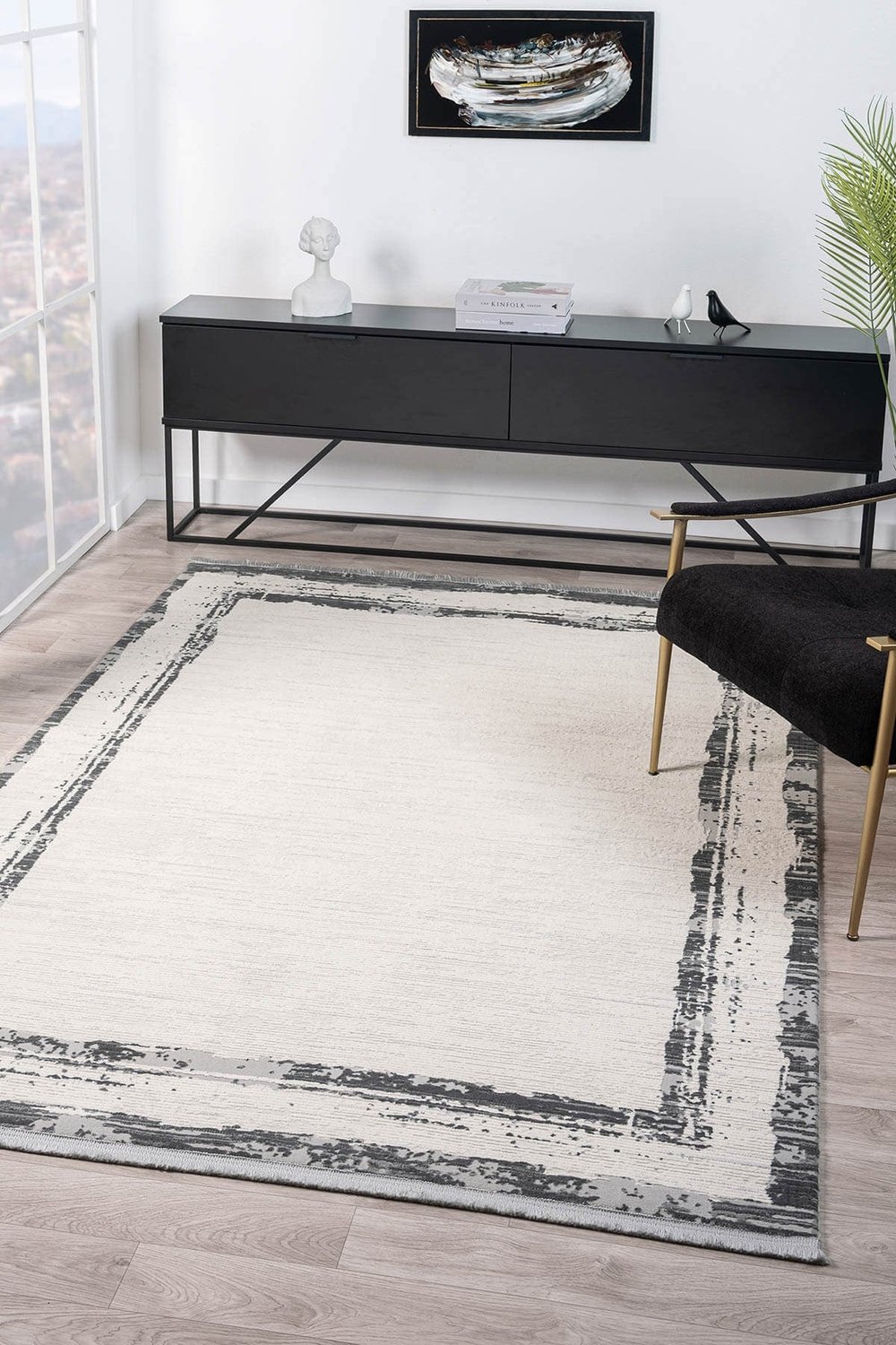 Vista VS004G Krem Halı Modern Desen Pamuk Taban Yıkanabilir Salon Halısı Yatak Odası