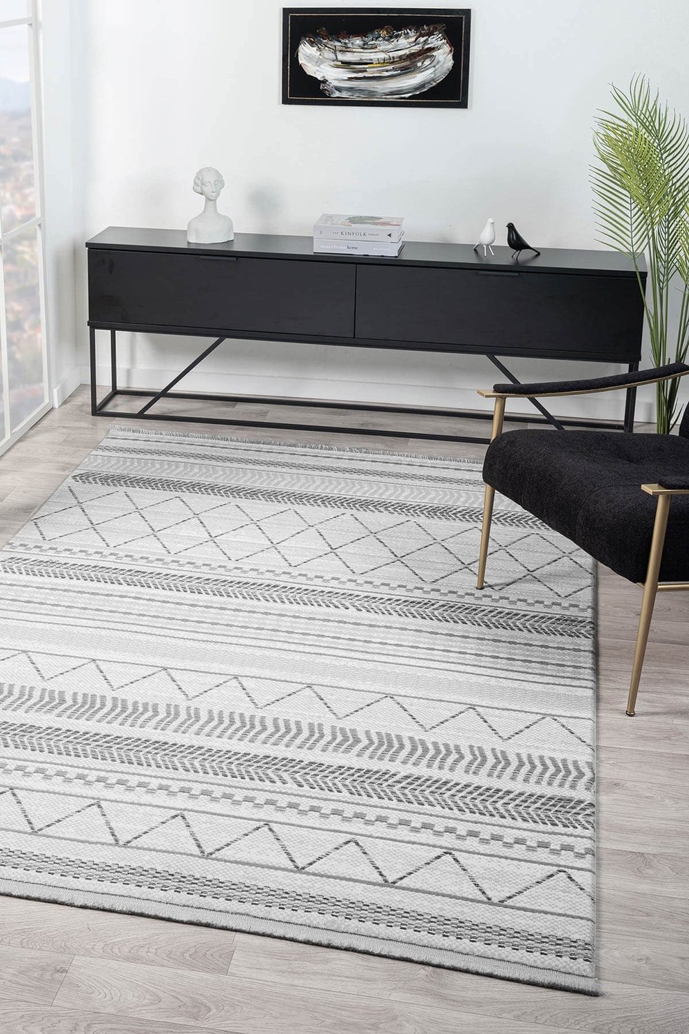 Vista VS005G Gri Halı Modern Desen Pamuk Taban Yıkanabilir Salon Halısı Yatak Odası