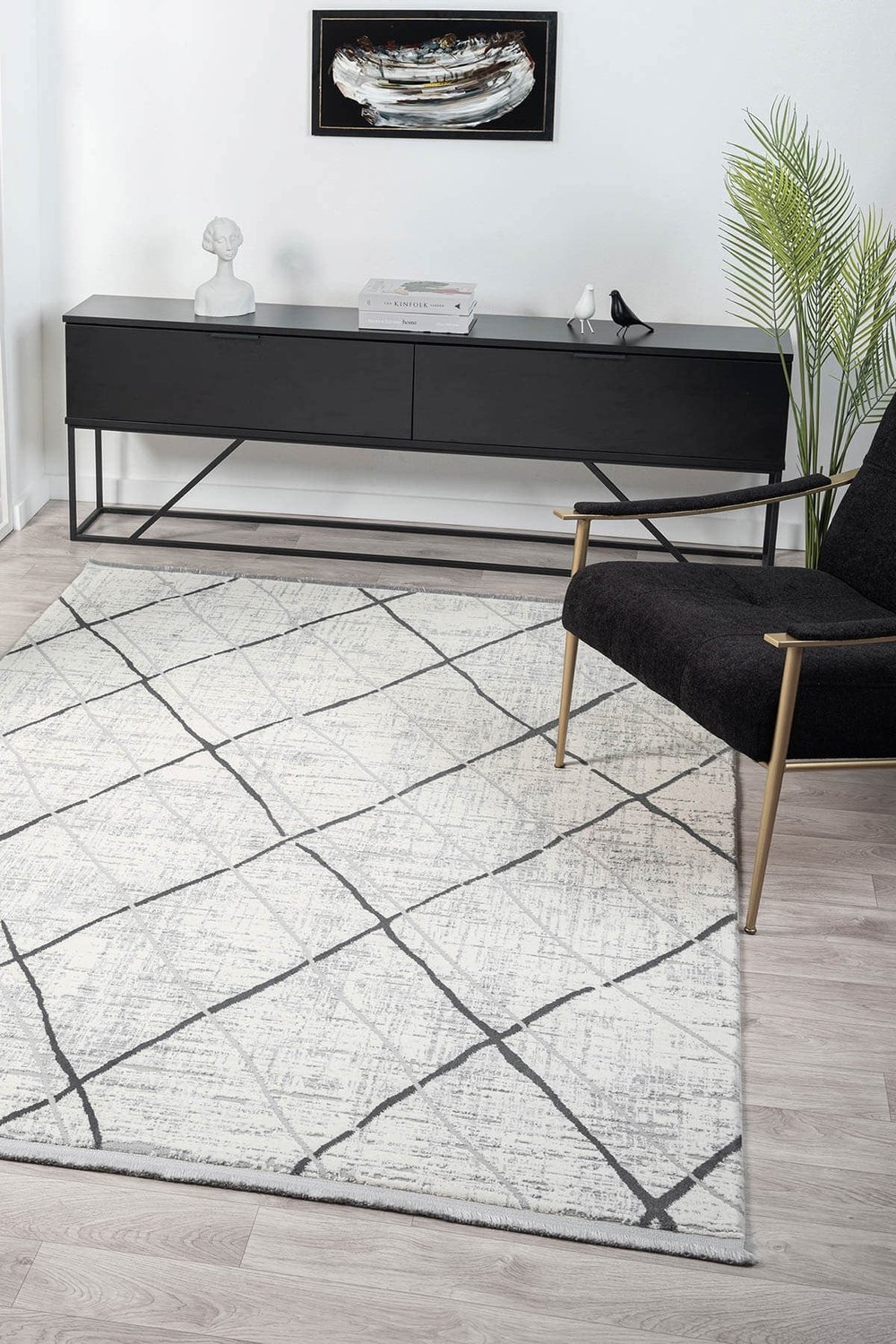 Vista VS006G Krem Halı Modern Desen Pamuk Taban Yıkanabilir Salon Halısı Yatak Odası