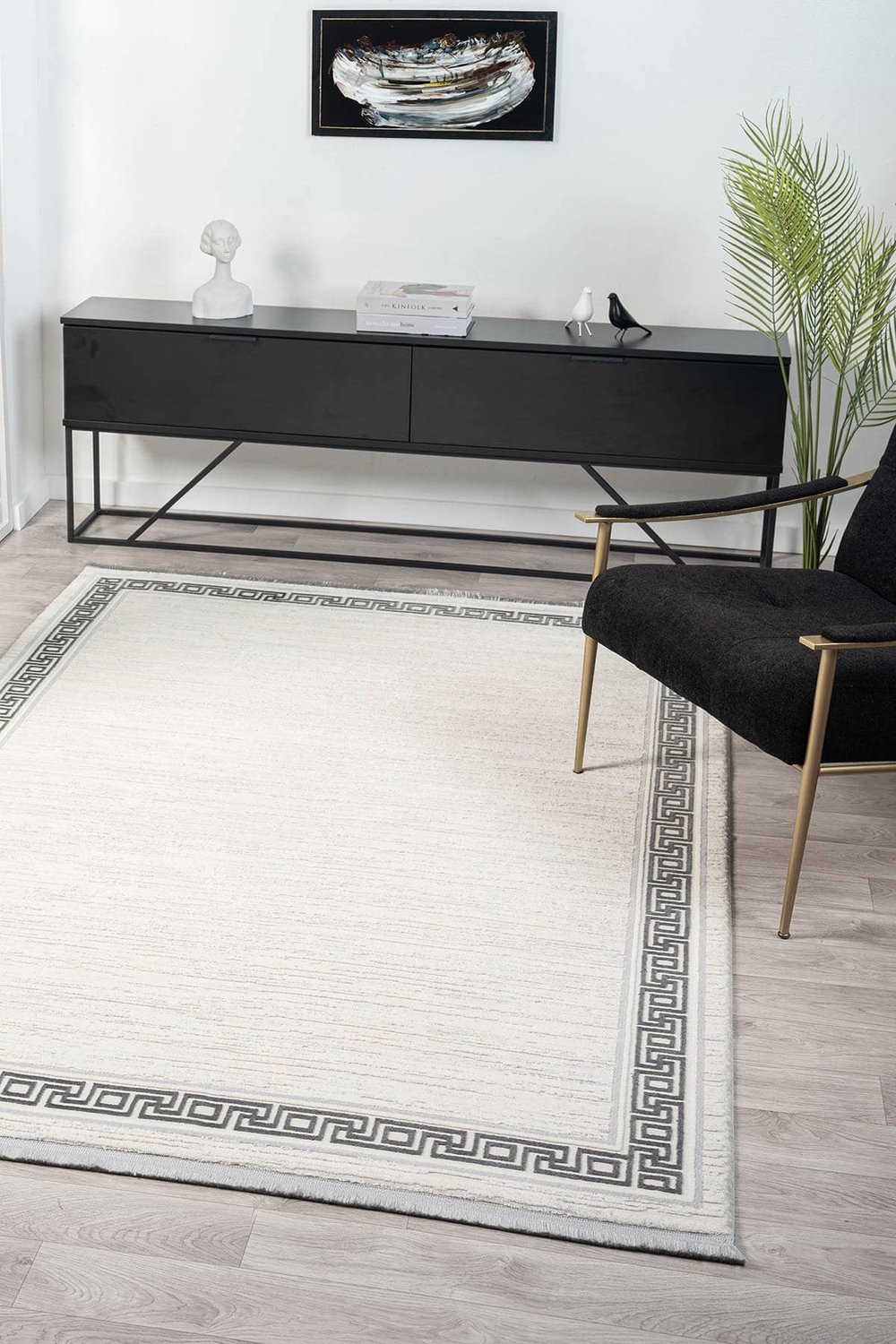 Vista VS007G Krem Halı Modern Desen Pamuk Taban Yıkanabilir Salon Halısı Yatak Odası