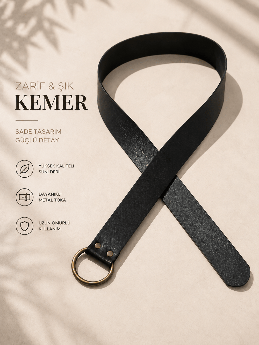 Küçük Oval Tokalı Kadın Kemer-Siyah