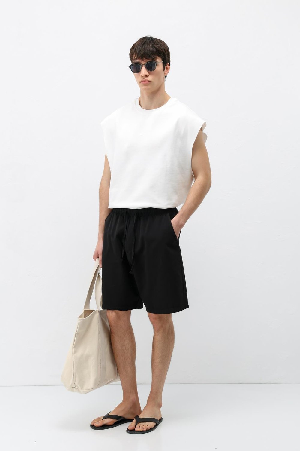 Oversize Keten Şort Siyah