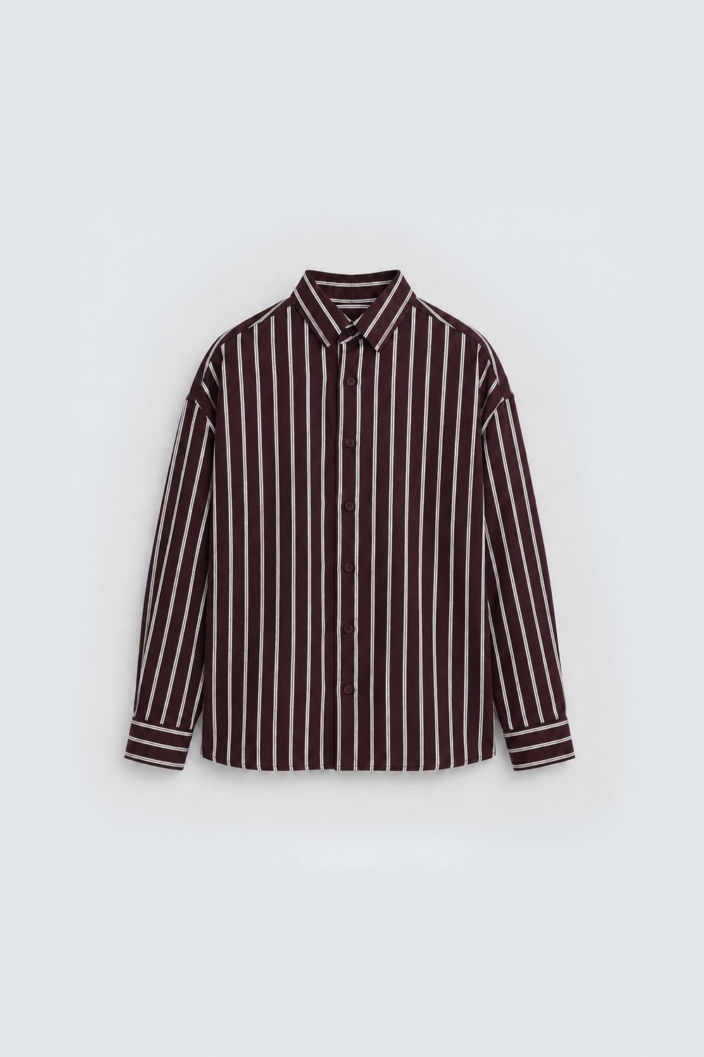 Çizgili Oversize Gömlek Mürdüm