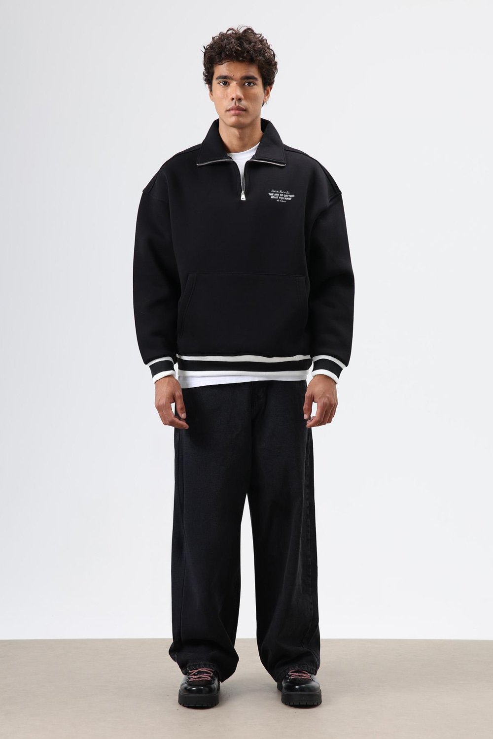 Oversize Polo Yaka Sweatshirt Siyah
