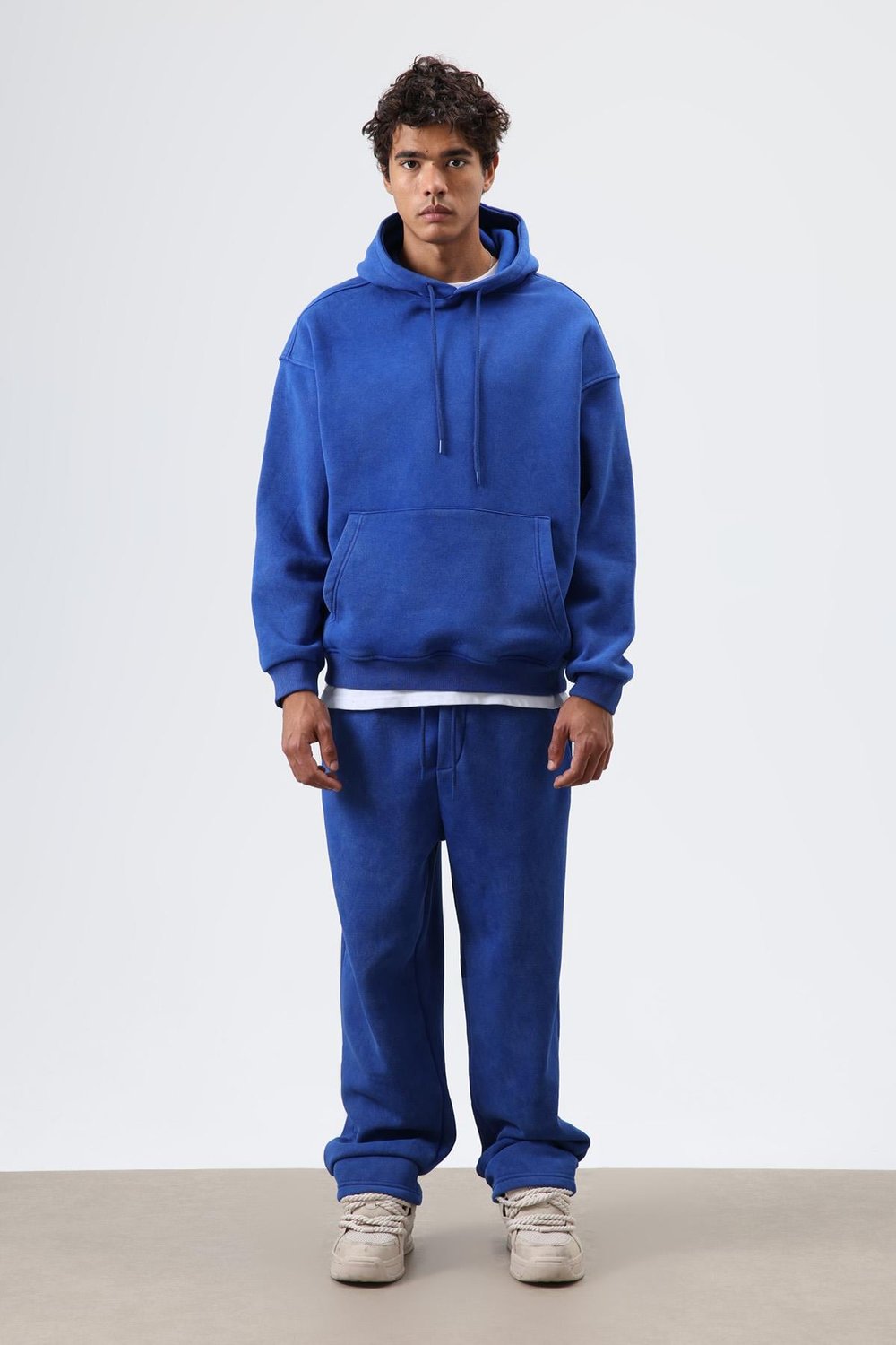 Basic Oversize Yıkamalı Hoodie Saks