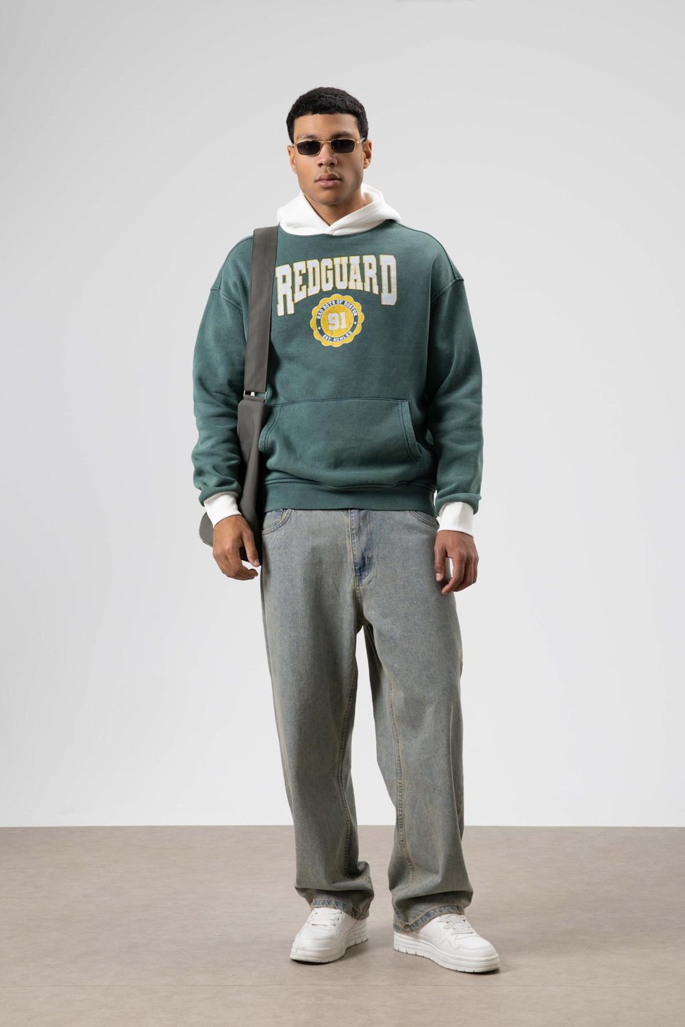 Oversize Baskılı Kapüşonlu Sweatshirt Nefti