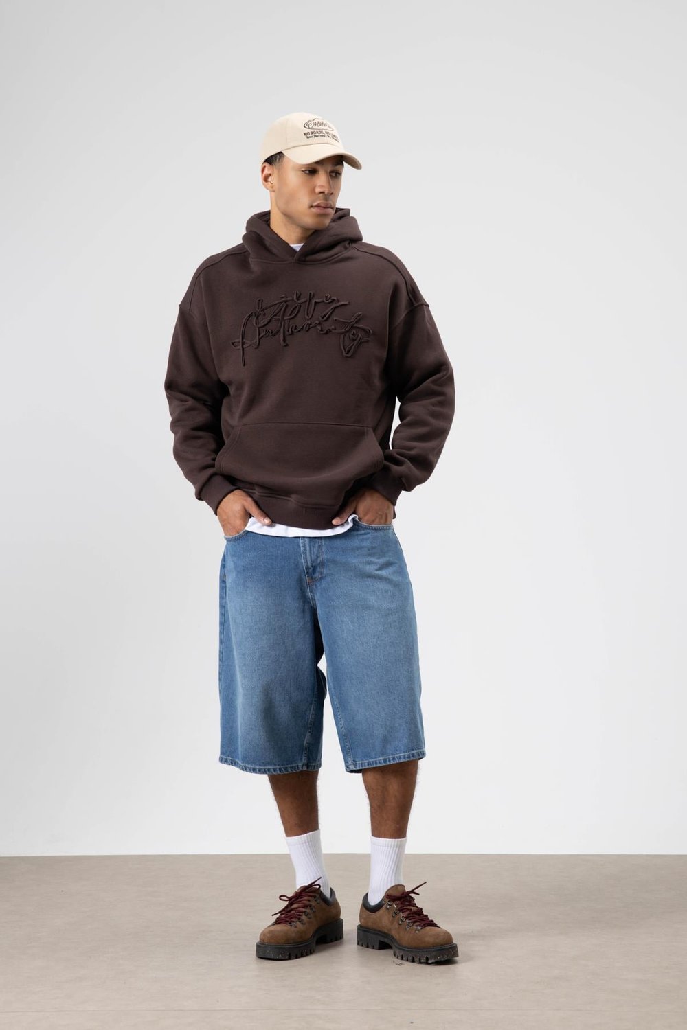 Oversize Baskılı Kapüşonlu Sweatshirt Kahve