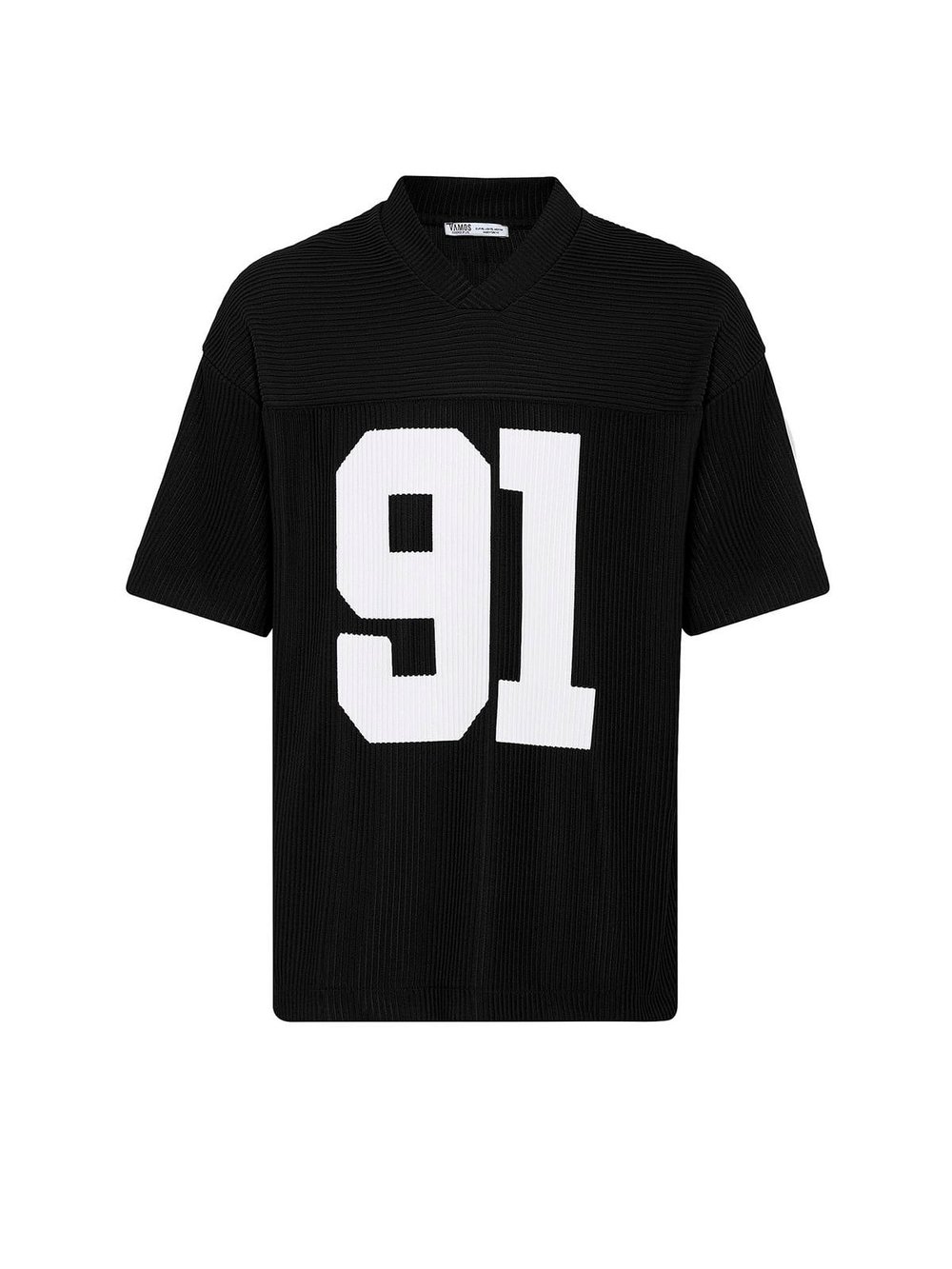 Baskılı Fitilli Oversize Tişört Siyah