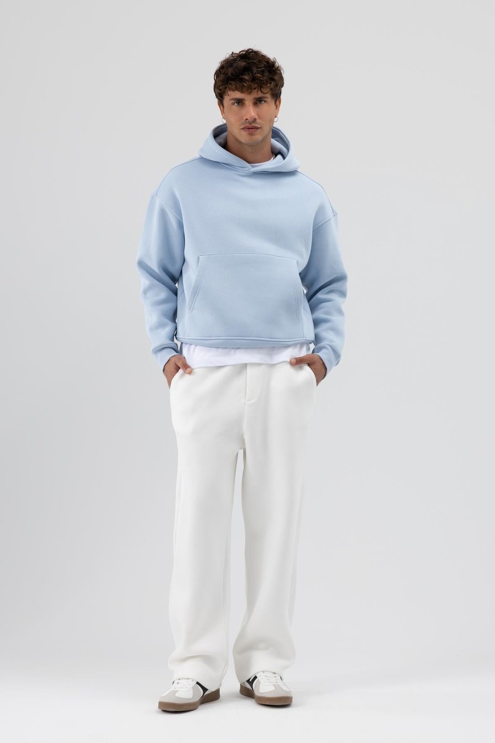 Basic Kapüşonlu Boxy Fit Sweatshirt Bebe Mavi
