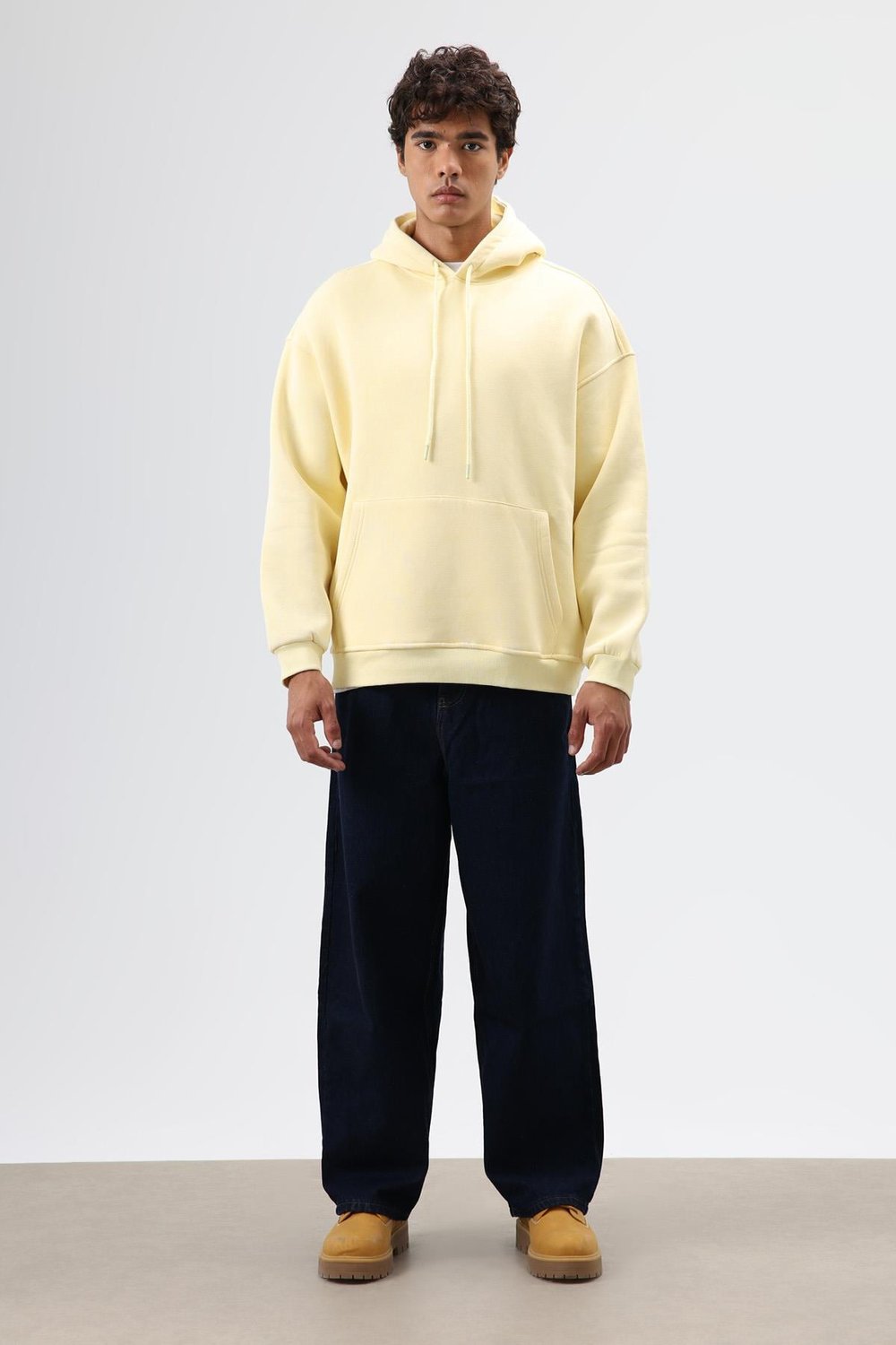 Basic Oversize Yıkamalı Hoodie Sarı